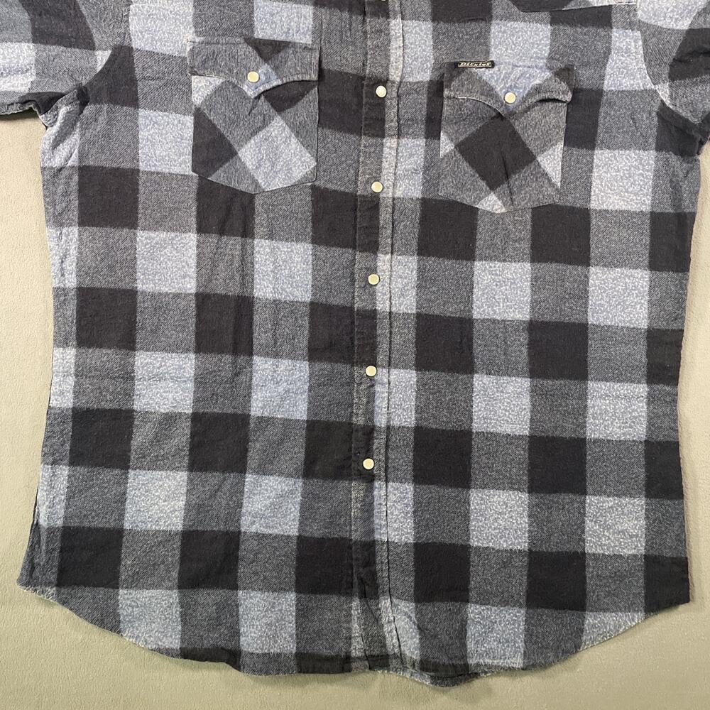 Dickies Plaid Flannel Shirt Blue Long Sleeve Snap Closure Men’s Size Large - Picture 2 of 8